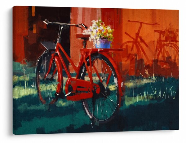 Tablou - Bicicleta roșie, pictură acrilică (70x50 cm)
