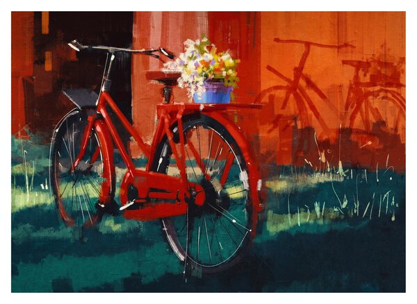 Tablou - Bicicleta roșie, pictură acrilică (70x50 cm)