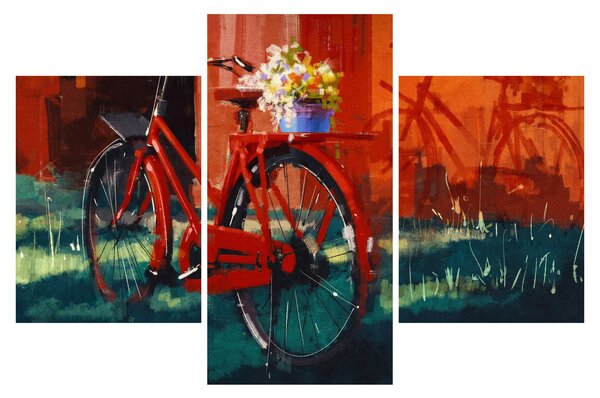 Tablou - Bicicleta roșie, pictură acrilică (90x60 cm)