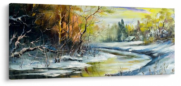Tablou - Râu de iarnă, pictură în ulei (120x50 cm)