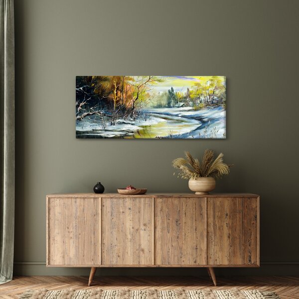 Tablou - Râu de iarnă, pictură în ulei (120x50 cm)