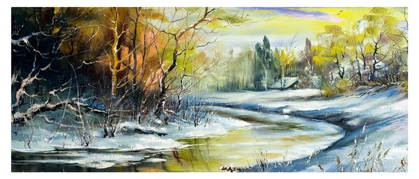 Tablou - Râu de iarnă, pictură în ulei (120x50 cm)