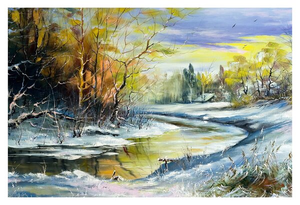 Tablou - Râu de iarnă, pictură în ulei (90x60 cm)