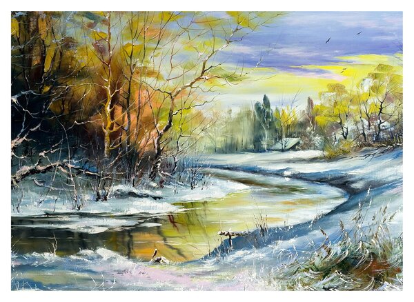 Tablou - Râu de iarnă, pictură în ulei (70x50 cm)