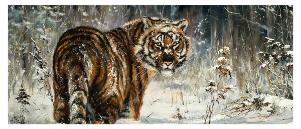 Tablou - Tigru într-o pădure înzăpezită, pictură în ulei (120x50 cm)