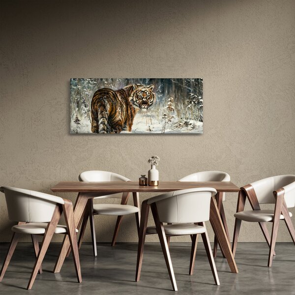 Tablou - Tigru într-o pădure înzăpezită, pictură în ulei (120x50 cm)