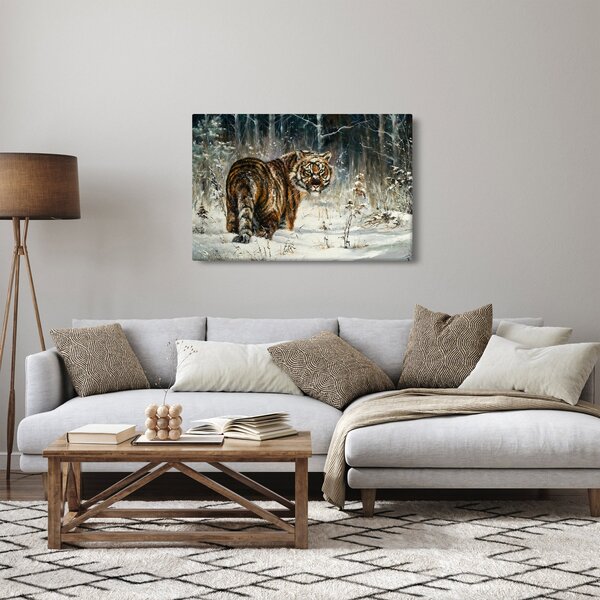 Tablou - Tigru într-o pădure înzăpezită, pictură în ulei (90x60 cm)