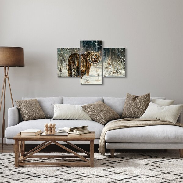 Tablou - Tigru într-o pădure înzăpezită, pictură în ulei (90x60 cm)