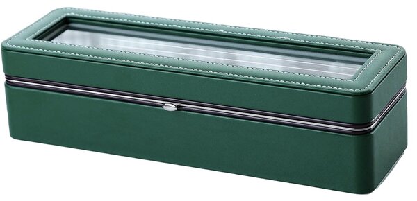 Cutie eleganta Pufo Gentleman pentru depozitare si organizare cu compartimente pentru 6 ceasuri, verde