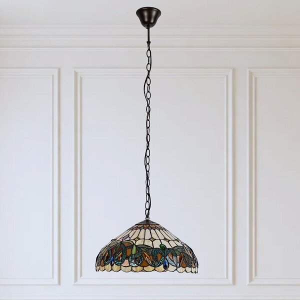 Brilagi - Candelabru Tiffany LUISA cu vitralii, suspendat pe lanț, 2xE27/60W/230V