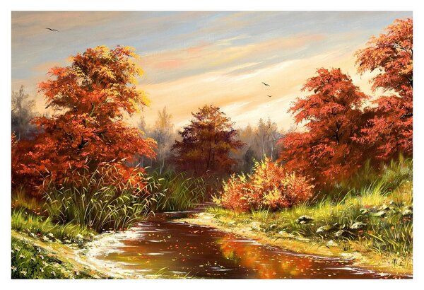 Tablou - Râu în peisaj de toamnă (90x60 cm)