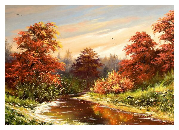 Tablou - Râu în peisaj de toamnă (70x50 cm)