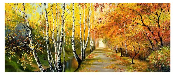Tablou - Alee romantică de-a lungul apei, pictură în ulei (120x50 cm)