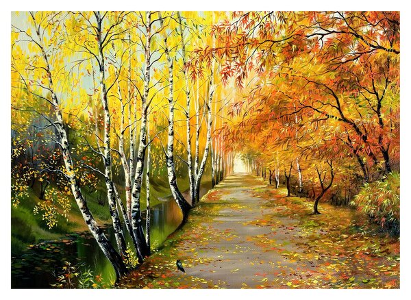 Tablou - Alee romantică de-a lungul apei, pictură în ulei (70x50 cm)