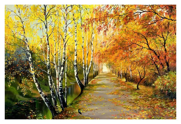 Tablou - Alee romantică de-a lungul apei, pictură în ulei (90x60 cm)