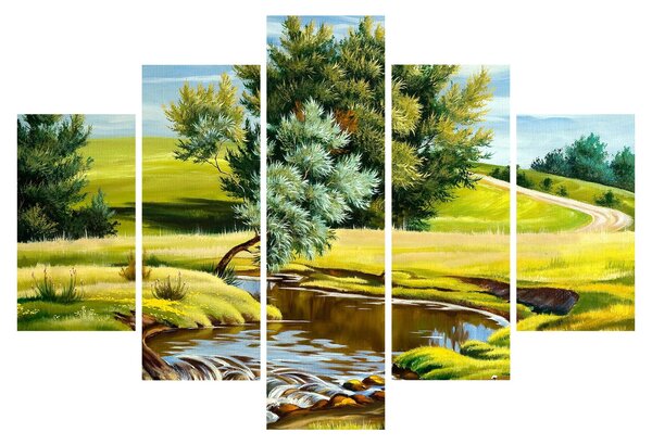 Tablou - Râu între câmpii, pictură în ulei (150x105 cm)