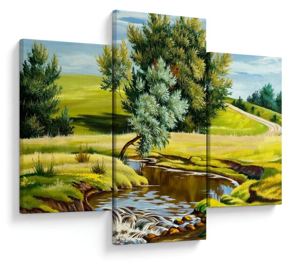 Tablou - Râu între câmpii, pictură în ulei (90x60 cm)