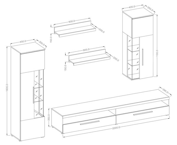Mobilier living Indiko Typ 10 (alb + alb lucios) (cu iluminat). Promo -17%. 1108200