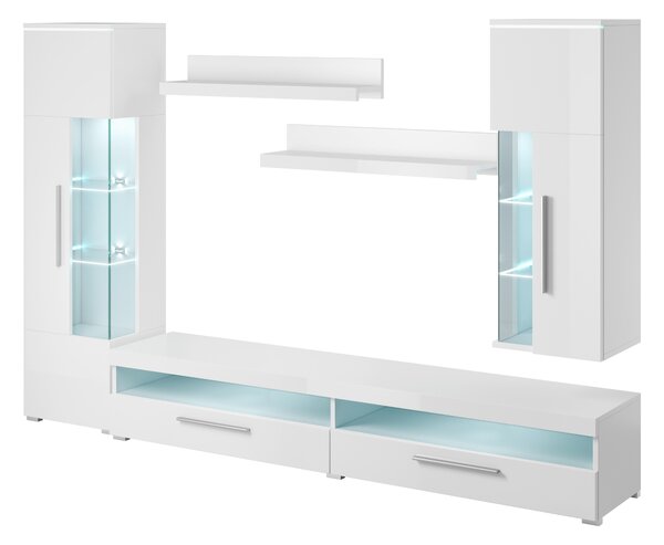 Mobilier living Indiko Typ 10 (alb + alb lucios) (cu iluminat). Promo -17%. 1108200