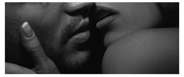 Tablou - Sărutul, fotografie alb-negru (120x50 cm)