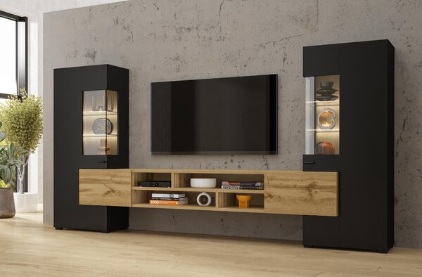 Mobilier living Cobie Typ 10 (Negru + Stejar wotan). Promo -13%. 1108342