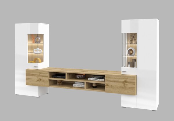 Mobilier living Cobie Typ 10 (alb lucios + Stejar wotan). Promo -19%. 1108334