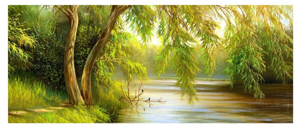 Tablou - Salcie lângă lac, pictură în ulei (120x50 cm)