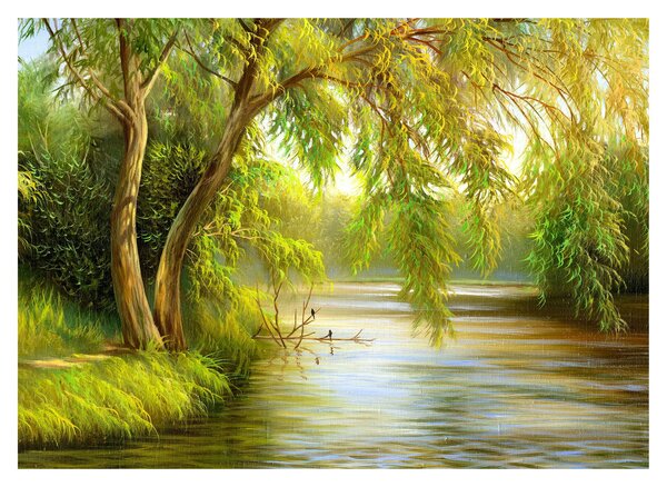 Tablou - Salcie lângă lac, pictură în ulei (70x50 cm)