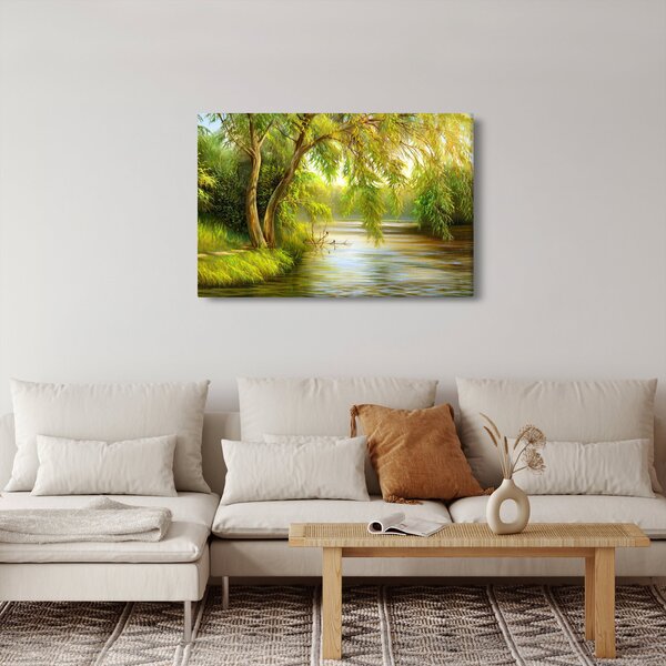 Tablou - Salcie lângă lac, pictură în ulei (90x60 cm)