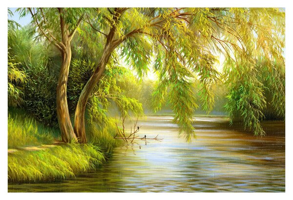 Tablou - Salcie lângă lac, pictură în ulei (90x60 cm)