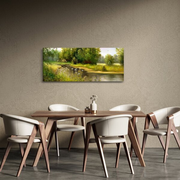 Tablou - Râu lângă pădure, pictură în ulei (120x50 cm)