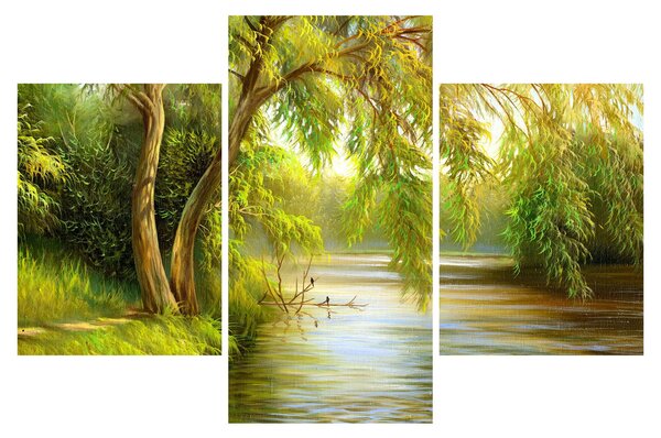 Tablou - Salcie lângă lac, pictură în ulei (90x60 cm)