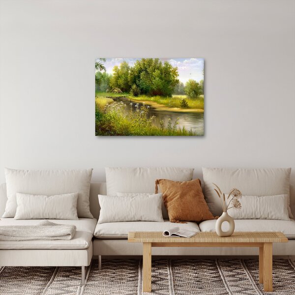 Tablou - Râu lângă pădure, pictură în ulei (70x50 cm)