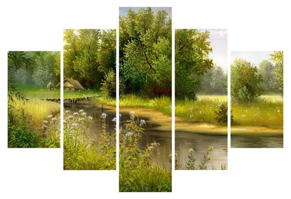 Tablou - Râu lângă pădure, pictură în ulei (150x105 cm)
