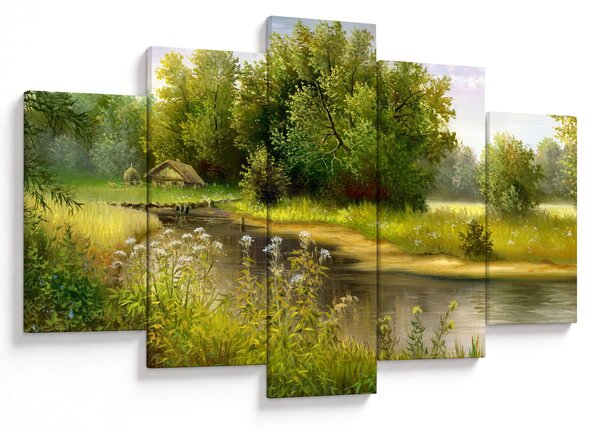 Tablou - Râu lângă pădure, pictură în ulei (150x105 cm)