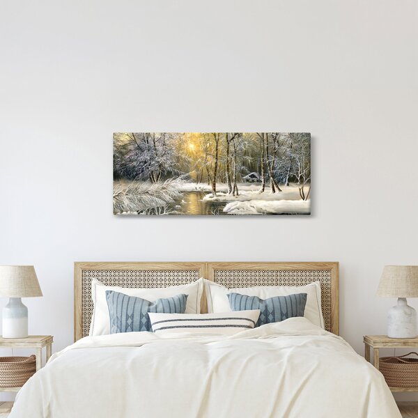 Tablou - Cabană în pădure, pictură în uei (120x50 cm)