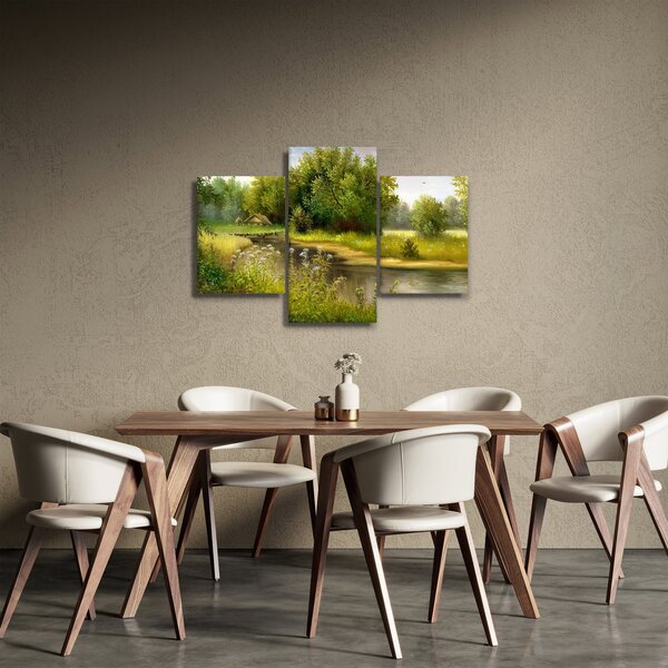 Tablou - Râu lângă pădure, pictură în ulei (90x60 cm)