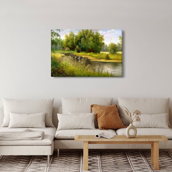 Tablou - Râu lângă pădure, pictură în ulei (90x60 cm)