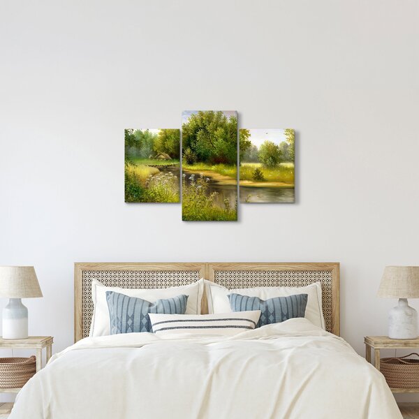 Tablou - Râu lângă pădure, pictură în ulei (90x60 cm)