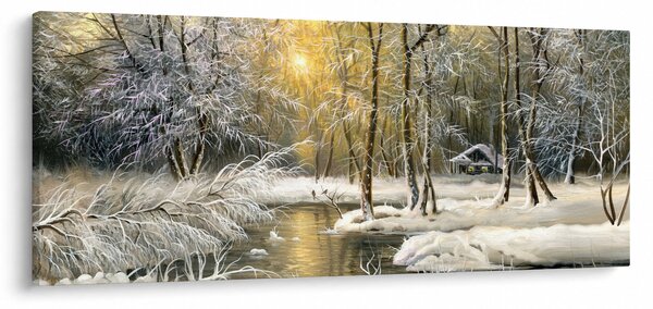 Tablou - Cabană în pădure, pictură în uei (120x50 cm)