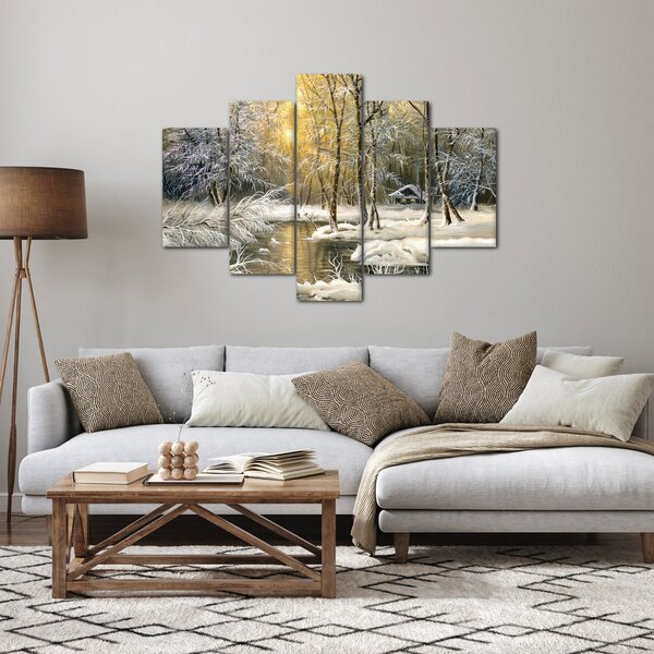 Tablou - Cabană în pădure, pictură în uei (150x105 cm)
