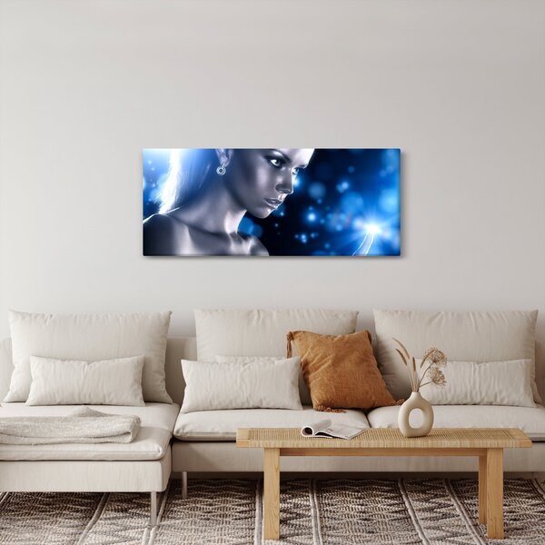 Tablou - Femeia, sclipici albastru (120x50 cm)