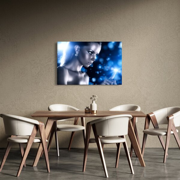 Tablou - Femeia, sclipici albastru (90x60 cm)