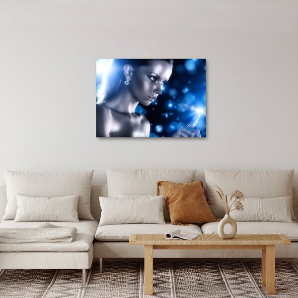Tablou - Femeia, sclipici albastru (70x50 cm)