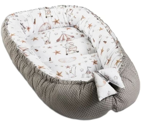 Set cosulet bebelus pentru dormit Baby Nest Cocoon 90x50 cm si lenjerie matlasata 5 piese 120x60 cm Kidizi - Circus