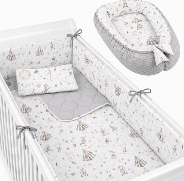 Set cosulet bebelus pentru dormit Baby Nest Cocoon 90x50 cm si lenjerie matlasata 5 piese 120x60 cm Kidizi - Circus