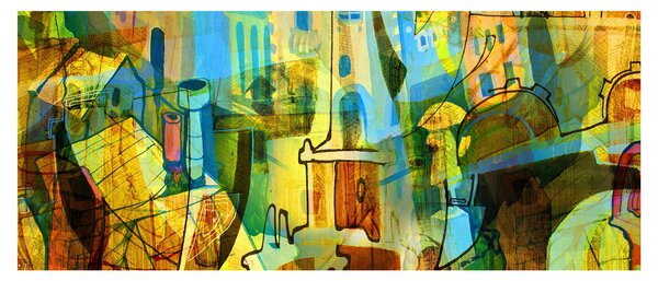 Tablou - Arhitectură, abstractizare cubistă (120x50 cm)