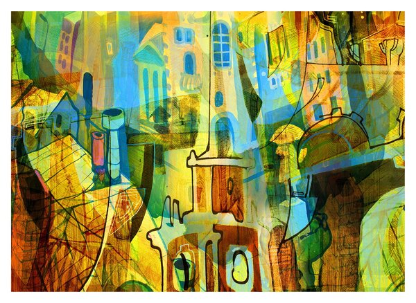 Tablou - Arhitectură, abstractizare cubistă (70x50 cm)