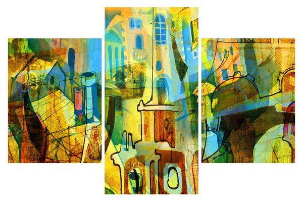Tablou - Arhitectură, abstractizare cubistă (90x60 cm)