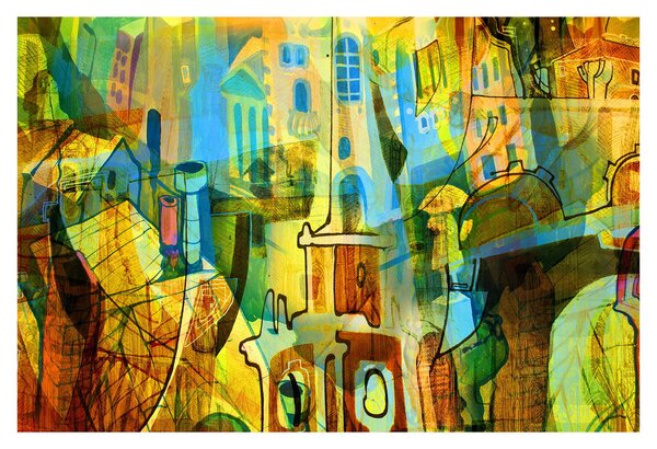 Tablou - Arhitectură, abstractizare cubistă (90x60 cm)